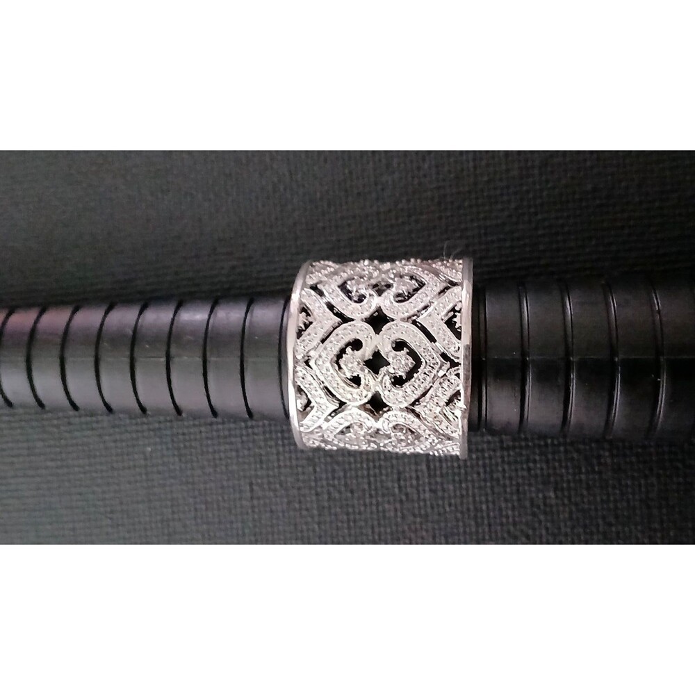 925 Sterling Silver Tall Cuff Style Cigar Band Heart Ring Open Filigree Boho - Picture 4 of 10